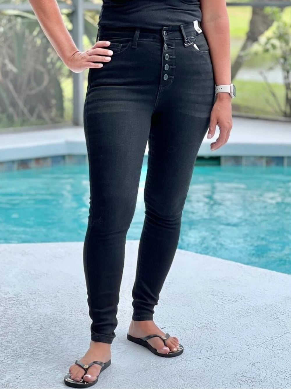 Judy Blue High Waist Button Fly Skinny Jeans Tummy Control Black JB82316BK 11/30